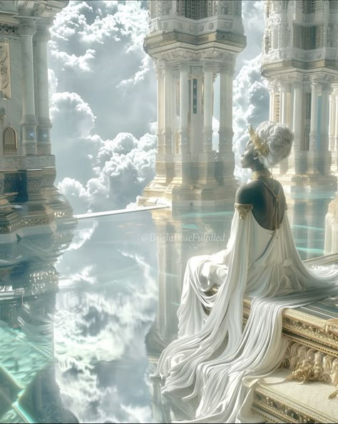 Air Kingdom Aesthetic, Heavenly Architecture, Heaven City, Otherworldly Aesthetic, Cloud Castle, Dream World, Fantasy Places, Futuristic City, Fantasy Aesthetic