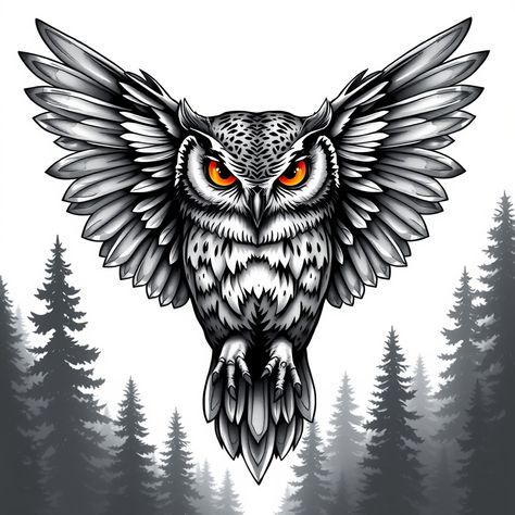 Flying Owl Tattoo Design, Flying Owl Tattoo, Owl Flying, Flying Owl, Owl Tattoo Design, Owl Tattoo, Tattoo Stencils, Tattoo Design, Tattoo Ideas