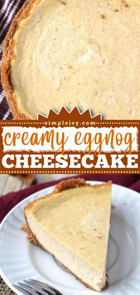 Eggnog Cheesecake, christmas desserts, holiday baking recipes, sweet treats Baking Recipes Sweet, Easy Eggnog Cheesecake, Cheesecake Christmas, Eggnog Cheesecake Recipe, Easy Holiday Baking, Desserts Holiday, Easy Eggnog, Eggnog Cheesecake, Holiday Baking Recipes