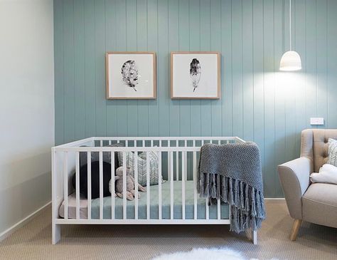 Does anyone love this nursery as much as we do? 😍 We’re digging the simple, yet chic styling of this room by @montgomeryhomes 🙌🏻 Blue Willow Bedroom, Blue Feature Wall Bedroom, Timber Feature Wall, Blue Feature Wall, Nursery Idea, Fun Room, Feature Wall Design, Not Pregnant, Feature Wall Bedroom