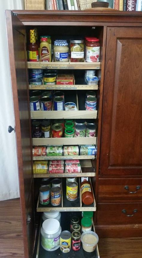 Convert Armoire To Pantry, Make A Pantry, Home Pantry, Old Entertainment Centers, Tv Armoire, Bookcase Diy, Entertainment Center Kitchen, Linen Cupboard, Diy Pantry