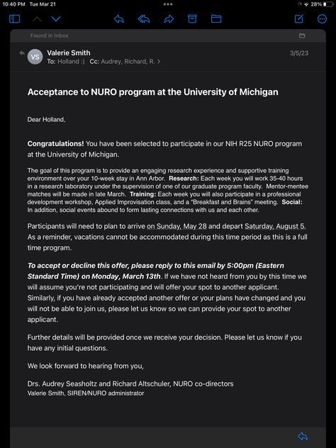 I applied to and got accepted into the NURO program at the University of Michigan. University Of Michigan Acceptance, University Of Michigan Graduation, Uofm University Of Michigan, University Michigan, Mentor Mentee, Northern Michigan University, Graduate Program, University Of Michigan, Ann Arbor