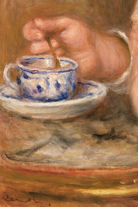 Pierre-Auguste Renoir < Cup of Chocolate (La Tasse de chocolat) (1914) > #renoir #art #paintings #smallgifts #classical #elegance #aesthetic #notebooks #journals #diaries #decorative French Art Paintings, Brown Painting Aesthetic, Classical Art Paintings, Elegance Aesthetic, Journal For School, French Impressionism, Aesthetic Notebooks, August Renoir, Renoir Art