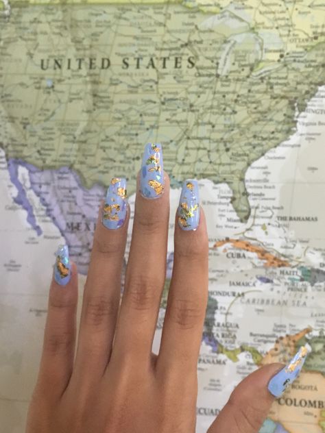 Polygel nails inspired by a world map Map Nails, Topographical Map, Nails Inspired, Nail Blue, Nails Today, Nail Pictures, Polygel Nails, Fun Nails, Cute Nails