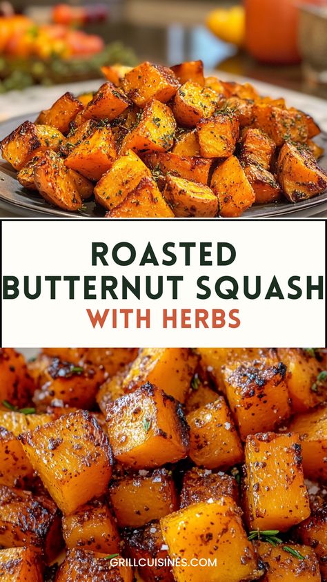 Roasted Butternut Squash is the perfect fall side dish! It's budget-friendly, easy to make, and only uses a few pantry staples. It is perfect for fall dinner. you can make it in the oven or air fryer with choice of your herbs, garlic. Squash In Oven Recipe, Butter Ut Squash Recipes Air Fryer, Hidden Butternut Squash Recipes, Broccoli Butternut Squash, Cubed Squash Recipes, Butter It Squash Recipes, Butternut Squash Zucchini Recipes, Butternut And Acorn Squash Recipes, How To Prepare Butternut Squash