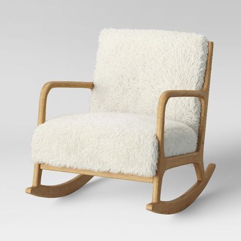 Project 62 Esters Sherpa Wood Arm Chair Sherpa Rocking Chair, Esters Wood Arm Chair, Cozy Chairs, Holiday Living Room, Swivel Rocker Chair, Modern Rocking Chair, Rocking Armchair, Glider And Ottoman, Nursery Glider