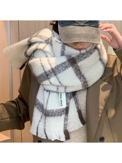 Multicolor  Collar  Polyester  Scarf,Skinny Scarf Embellished   Women Accessories Scarves Aesthetic, Korean Scarf, Scarf Aesthetic, Boho Plaid, Cashmere Scarf Women, Short Scarves, Women Scarves, Scarf With Fringe, Winter Shawl