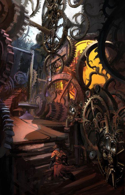 Clockwork Staircase from Castlevania: Lords of Shadow Concept Art Landscape, Castlevania Lord Of Shadow, Steampunk Illustration, Steampunk City, Steampunk Artwork, Lord Of Shadows, Art Geek, Diesel Punk, Steampunk Design