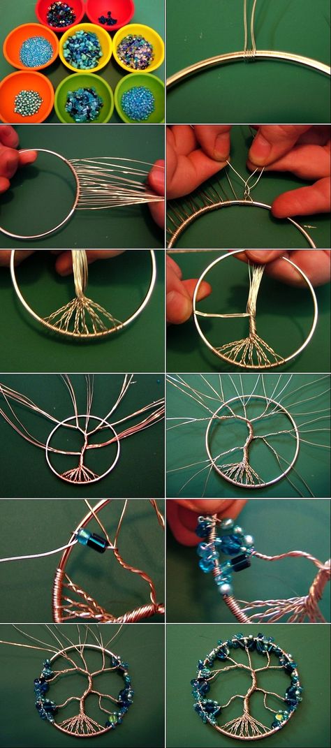 Jewelry Tree Diy, Dreamcatcher Diy, Atrapasueños Diy, Dream Catcher Tutorial, Dream Catcher Craft, Wire Diy, Diy Jewelry Holder, Bijoux Fil Aluminium, Dream Catcher Diy