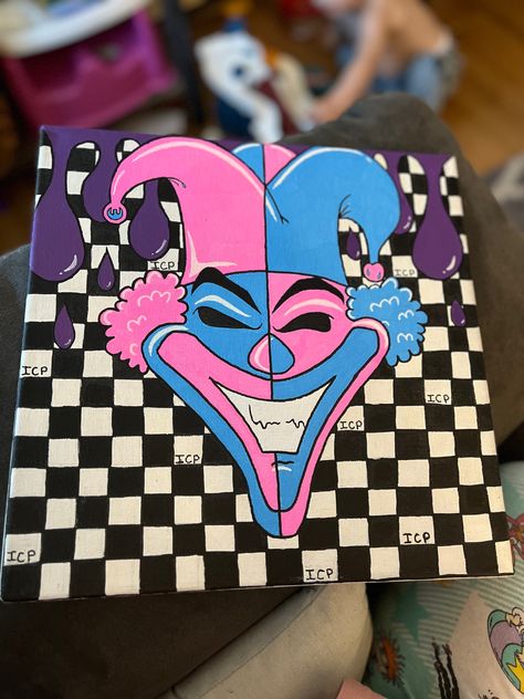 Cool Acrylic Painting Ideas On Canvas, Mini Canvas Paintings Aesthetic, Halloween Things To Draw Easy, Checkered Painting, Clown Paintings Easy, Dope Paintings Easy, Cool Art Paintings Trippy, High Trippy Canvas Art, Canvas Painting Ideas Aesthetic Trippy