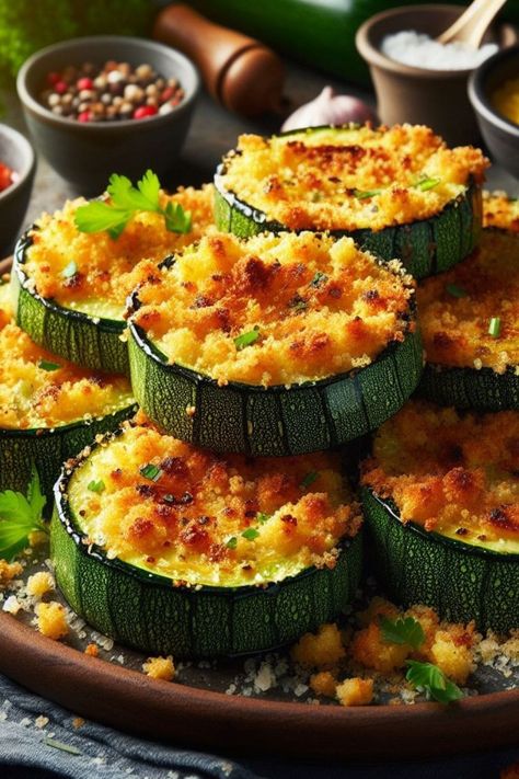 Baked Cheesy Zucchini Stacks, Panko Zucchini Baked, Zucchini Rounds Parmesan, Cheesy Zucchini Planks, Cheesy Pan Fried Zucchini Rounds, Oven Roasted Zucchini, Zucchini Rounds, Zucchini Recipes Baked, Roast Zucchini