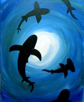 August Sharks (for Shark Week!) Shark Painting, Shark Art, Silhouette Painting, Paint Nite, Painting Canvases, Simple Canvas Paintings, Cute Canvas Paintings, Canvas Painting Diy, Mini Canvas Art