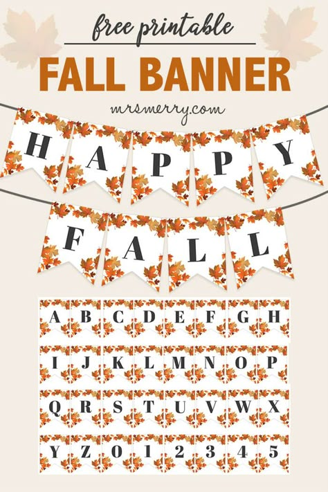 Fall Banners Ideas Diy, Fall Banner Printable, Printable Fall Leaves, Fall Lettering, Autumn Banner, Free Printable Banner Letters, Thanksgiving Letter, Happy Birthday Banner Printable, Fall Diys