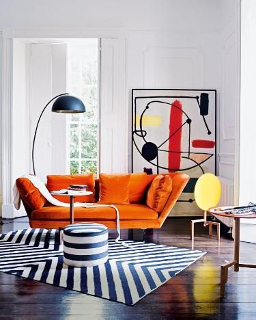 Style Californien, Pattern Interior, Orange Sofa, Interior Design Per La Casa, Living Room Decor Colors, Colourful Living Room, Trendy Living Rooms, Style Deco, Design Del Prodotto