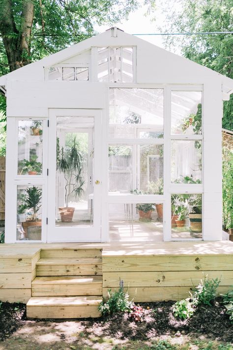 Bird Proof Vegetable Garden, Greenhouse Landscape Ideas, Greenhouse On Platform, White Greenhouse Ideas, Greenhouse Of Windows, Turn A Shed Into A Greenhouse, Four Season Greenhouse, Fyi Greenhouse, Green House Plans Diy How To Build