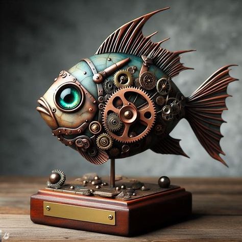 steam punk ceramic fish - Image Creator from Microsoft Designer Steampunk Decoupage, Steampunk Toys, Wood Robots, Steampunk Fish, Watercolor Board, Steampunk Diy Crafts, Fish Image, Iron Furniture Design, Mechanical Animals