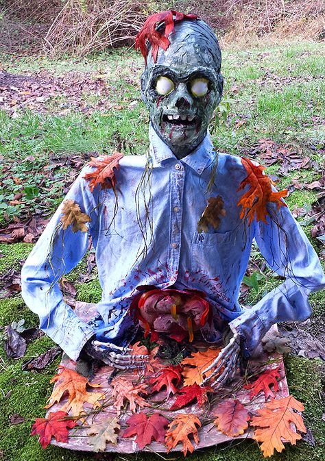 Learn how to make your own Zombie Decoration! This Zombie is very easy to create with just a few inexpensive materials and household items. Zombie Decorations Diy, Zombie Laboratory, Diy Zombie Decorations, Diy Scary Halloween Decorations, Diy Halloween Eyeballs, Zombie Diy, Zombie Birthday Party Decorations, Halloween Outdoors, Zombie Decorations