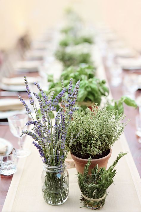 Fun and Fabulous 1 of 2 - Brenda Babcock - American Wedding Planner in Italy Table Decorations Lavender, Italy Table Decor, Herbs Decoration Ideas, Herbs For Wedding, Herbs As Centerpieces, Herbs Wedding Centerpieces, Herbs Table Decoration, Herb Garden Table Centerpiece, Eco Friendly Centerpieces