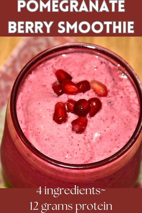 This Pomegranate Berry Smoothie recipe is healthy, naturally sweet and so easy to make.  This smoothie is loaded with so many vitamins and nutrients and has 12 grams of protein per serving! #highprotein Pomagranet Recipe, Blueberry Pomegranate Smoothie, Pomegranate Smoothie, Blueberry Pomegranate, Clean Eating Vegetarian, Berry Smoothie Recipe, Recipe Breakfast, Healthier Food, Berry Smoothie