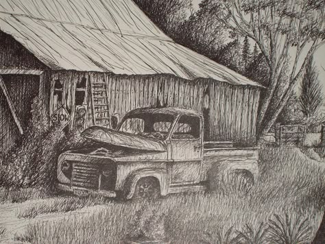 Mr And Mrs Potato Head, Barn Drawing, Landscape Pencil Drawings, Pencils Drawings, Wood Burning Projects, Barn Painting, Barn Art, Wood Burning Ideas, Charcoal Pencil