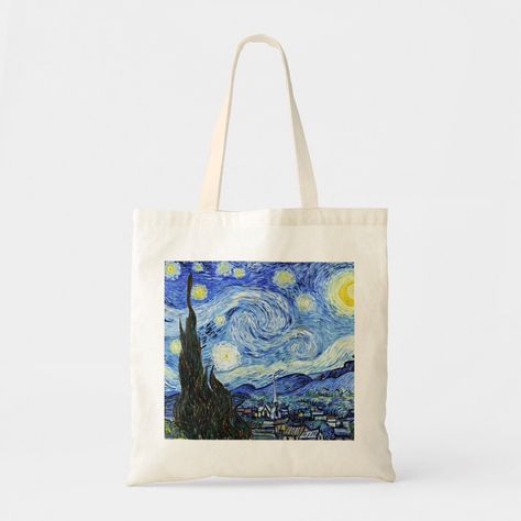 Van Gogh Tote Bag, Vincent Van Gogh Starry Night, Handpainted Tote Bags, Sacs Tote Bags, Arte Van Gogh, Painted Tote, Christmas Tote Bags, The Starry Night, Christmas Tote