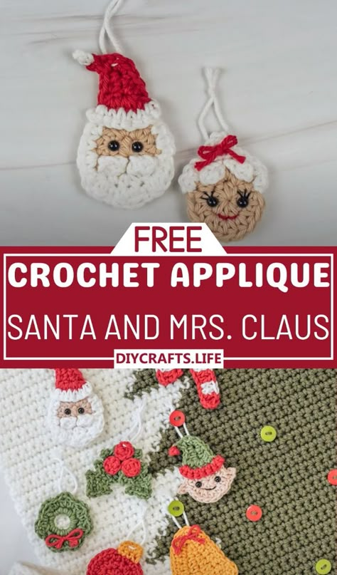 These delightful Crochet Santa and Mrs. Claus Appliques are a heartwarming addition to any holiday decor. The painstaking design and joyful appearance embody the spirit of Christmas, offering a sprinkle of cheer to your home. Mrs Claus Ornament, Santa Crochet Applique, Free Crochet Christmas Applique Patterns, Crochet Santa Applique Free Pattern, Santa Applique Pattern Free, Christmas Crochet Applique Patterns Free, Crochet Christmas Applique Patterns Free, Crochet Hello Kitty Free Pattern, Christmas Crochet Applique