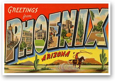 Amazon.com : GREETINGS FROM PHOENIX, AZ vintage reprint postcard set of 20 identical postcards. Large letter Phoenix, Arizona city name post card pack (ca. 1930's-1940's). Made in USA. : Office Products Art Altéré, Arizona City, State Of Arizona, Big Letters, Arizona State, Art Ink, Large Letters, Phoenix Arizona, Letter Art