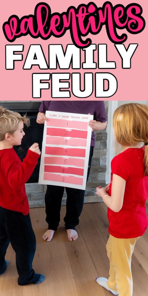 This Valentines Day family feud game is one of the most fun Valentines Day party games! Easy enough for kids and fun for teens and adults! Family Feud Party, Valentines Day Party Games, Valentines Day Family, Family Feud Questions, Valentine's Day Party Games, Valentine Party Game, Family Feud Game, Group Party, Valentines Games