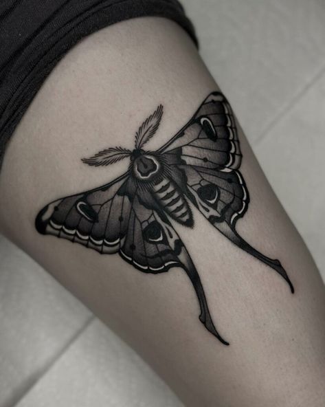 Luna Moth Arm Tattoo, Purple Moth Tattoo, Ellie Moth, Black And Grey Moth Tattoo, Dark Moth Tattoo, Traditional Insect Tattoo, Word Cover Up Tattoo, Moth Tattoo Traditional, Moth Tattoos For Women