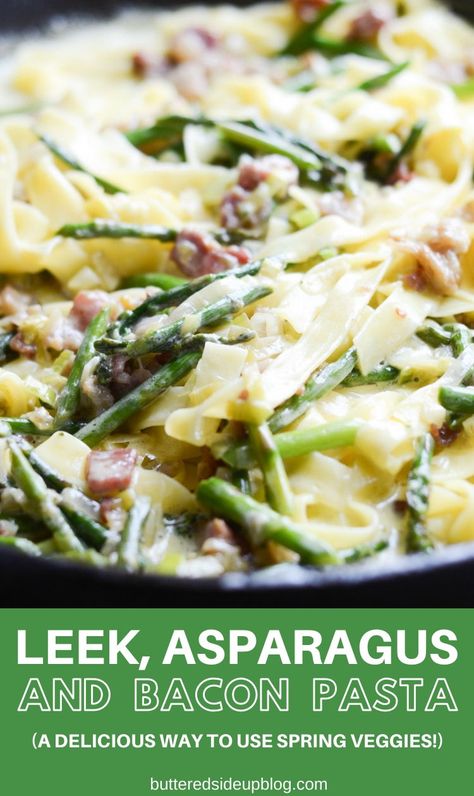 Pasta Recipes With Ground Beef, Pasta Recipes With Chicken, Bacon Asparagus, Leek Pasta, Ground Beef Pasta Recipes, Kids Pasta, Drink Presentation, Leek Recipes, Recipes To Make For Dinner