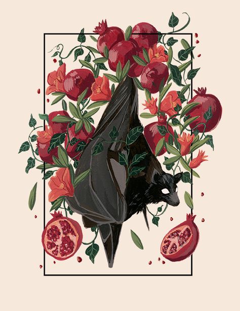 shaemarieillustration Persephone Art, Bat Art, Arte Grunge, Hades And Persephone, Arte Fantasy, The Goddess, Dark Art, Drawing Inspiration, Pomegranate