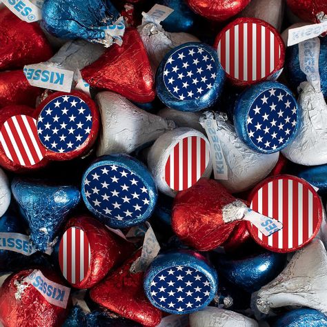 100 Pcs Patriotic Candy Hershey's Kisses Milk Chocolate, Red White & Blue (1lb, Approx. 100 Pcs) - By Just Candy | Oriental Trading Patriotic Party Favors, Kisses Candy, Hershey's Kisses, Milk Chocolate Candy, Chocolate Party, Coffee And Espresso Maker, Patriotic Party, Hershey Kisses, Patriotic Holidays