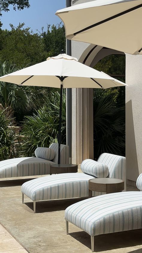 We wanted to ensure this family home had an outdoor oasis where they could escape. We included these gorgeous custom classic blue and white striped lounge chairs, high quality, durable canvas outdoor umbrellas, and side tables for each chair to set your sunglasses, poolside beverage, sunscreen, etc. Costco Patio Furniture, Cheap Outdoor Furniture, Affordable Outdoor Furniture, Cheap Patio Furniture, Durable Outdoor Furniture, Outdoor Umbrellas, Cheap Patio, Best Outdoor Furniture, Outdoor Umbrella