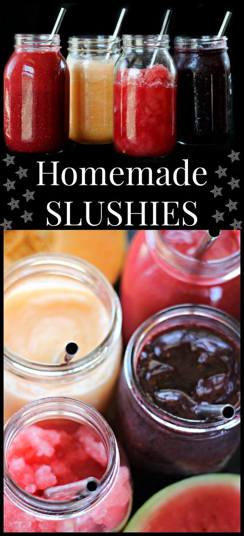 Homemade Slushies Homemade Fruit Slushies, Homemade Slushie Syrup, Real Fruit Slushie, Frozen Fruit Slushies, Fruit Slushies Recipes, Fruit Slush Recipes, Fruit Slushies, Homemade Slushies, Smoothie Fruit