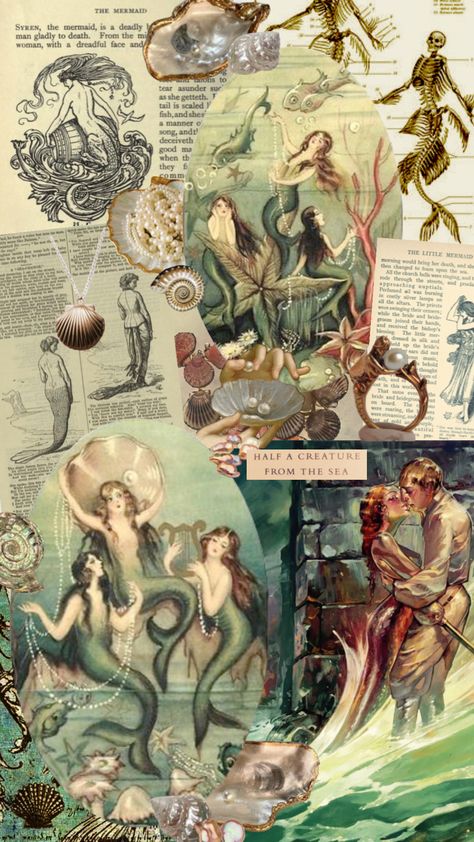 #aesthetic #moodboard #vintage #sirenaesthetic #vintage #ocean #sea #mermaid #fantasy Green Mermaid Aesthetic, Mermaid Collage, Fat Mermaid, Shuffles Aesthetic, Wallpaper Vibes, Artsy Background, Mermaid Wallpapers, Fairy Wallpaper, Vintage Ocean