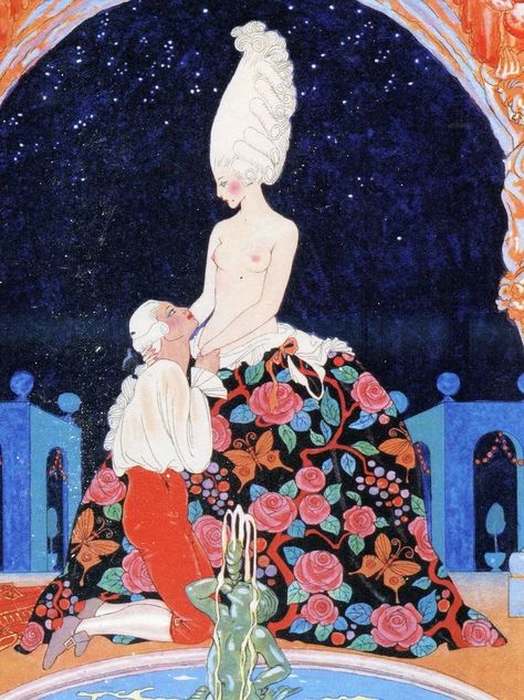 Georges Barbier Illustrations, George Barbier Illustration, 20s Illustration, Georges Barbier, Empress Sissi, George Barbier, Castle Painting, Artistic Pictures, Japanese Drawings