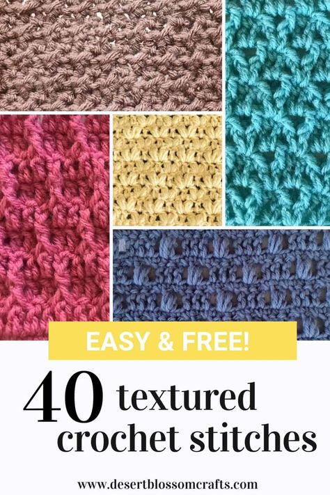 Sample Crochet Stitches, Sprig Stitch Crochet, Crochet Seed Stitch Pattern, Pretty Crochet Stitches Free, Free Crochet Stitch Patterns Simple, Simple Pretty Crochet Stitches, Crochet Decorative Stitches, Crochet Baby Blanket Stitches, Embossed Crochet Patterns