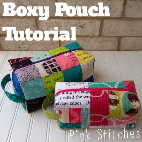 Pink Stitches: Boxy Pouch Tutorial Diy Sac Pochette, Easy Zipper Pouch, Boxy Pouch, Boxy Bags, Pink Stitch, Zipper Pouch Tutorial, Box Tutorial, Pouch Tutorial, Costura Diy