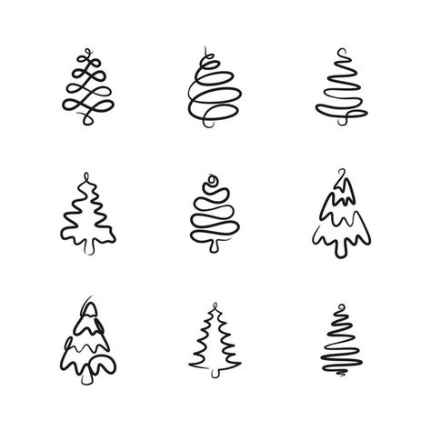 Christmas Tree Outline Drawing, Line Drawing Christmas Tree, Continuous Line Drawing Christmas, Tree One Line Drawing, Christmas Line Drawings, Simple Christmas Tree Drawing, Line Drawing Christmas, Christmas Tree Doodles, Tree Line Drawing