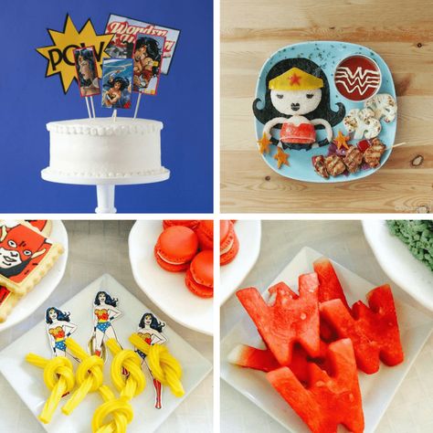 Movie Dinner Ideas, Superhero Girls Birthday, Wonder Movie, Toddler Birthday Ideas, Wonder Woman Birthday Party, Movie Party Ideas, Movie Dinner, Superhero Party Ideas, Birthday Party Food Ideas