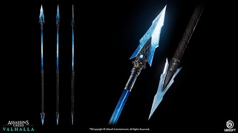 Silver Spear Fantasy Art, Lightning Spear, Ice Spear, Assassins Creed Artwork, Assassin's Creed Valhalla, Types Of Swords, Dont Touch My Phone Wallpaper, Different Art Styles, Cool Swords