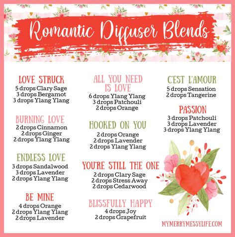 Romantic Oil Diffuser Blends, Diffuser Blends For Bedroom, February Diffuser Blends Doterra, Essential Oil Bedroom Blend, Bedroom Oil Blends, Valentine Diffuser Blends Young Living, Romance Diffuser Blends, Essential Oil For Bedroom, Valentine Diffuser Blends