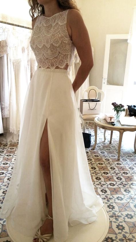 Scoop Wedding Dress, Two Piece Evening Dresses, Boho Chic Wedding Dress, Wedding Dresses A, Wedding Dresses A Line, Dresses A Line, Wedding Dress Chiffon, Boho Chic Dress, Prom Dresses Two Piece