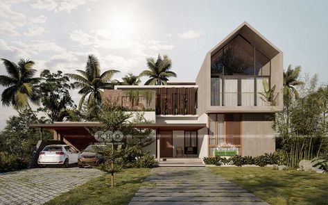 Tropical Architecture - Discover Serene Elegance House Exterior Kerala, Contemporary House Exterior Kerala, Tropical Residence, Modern Contemporary Exterior, Tropical Homes, Modern Tropical House, Tropical House Design, Tropical Home, Bungalow Exterior