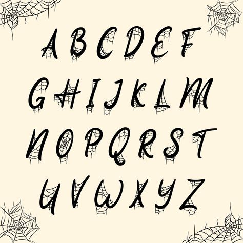 Printable Spider Web Font Alphabet Spooky Fonts Alphabet Handwritten, Spider Web Lettering, Sign Writing Fonts, Spider Web Typography, Cool Font Alphabets, Spooky Writing Font, Creepy Writing Font, Spider Web Letters, Spider Web Font