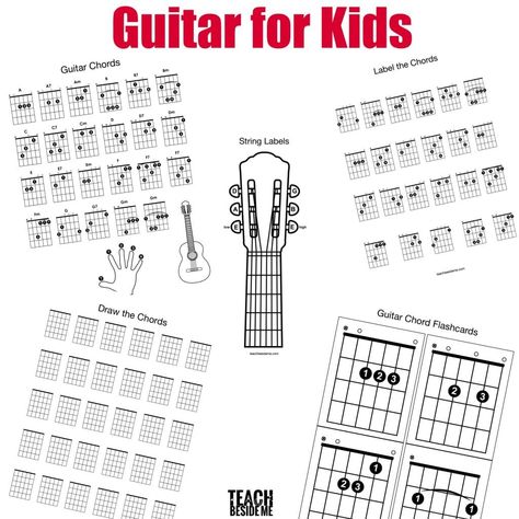 Printable Guitar Chord Chart for Kids - Teach Beside Me Keith Urban Guitar, Free Guitar Chords, Silent Night Sheet Music, Teaching Guitar, Learn Guitar Beginner, Guitar Lessons For Kids, Easy Guitar Chords, Guitar Cord, Basic Guitar Lessons