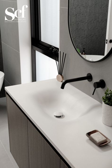 Our luno basin formed from Corian glacier white. Corian Double Sink Bathroom, Corian Sink, Double Sink Bathroom, Double Sink, Interior Projects, Solid Surface, On Display, Showroom, House Design