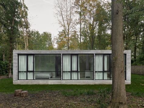 Gallery of Villa BA / gosseye + verbeke - 5 Concrete Path, Architectural Section, Bungalow Design, Norm Architects, Forest Road, Concrete House, Minimalism Interior, Polished Concrete, Green Nature