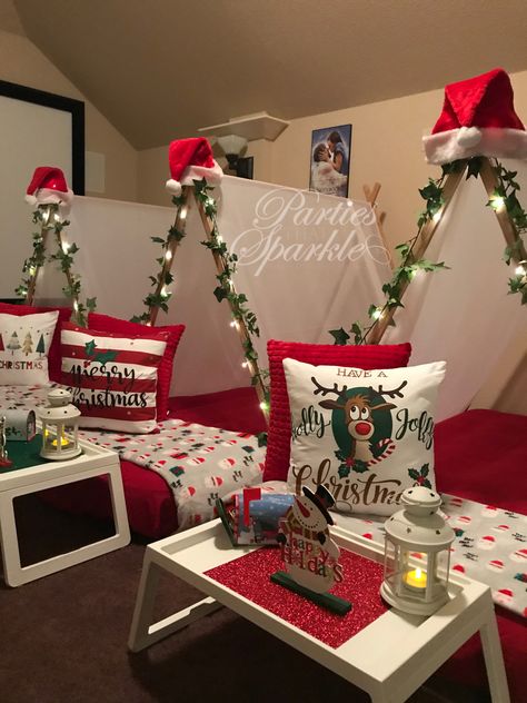 Christmas Sleepover Ideas For Adults, Sleepover Ideas For Adults, Christmas Sleepover Ideas, Christmas Sleepover, Sleepover Tents, Cozy Colors, Teepee Party, Christmas Movie Night, Fall Nail Ideas