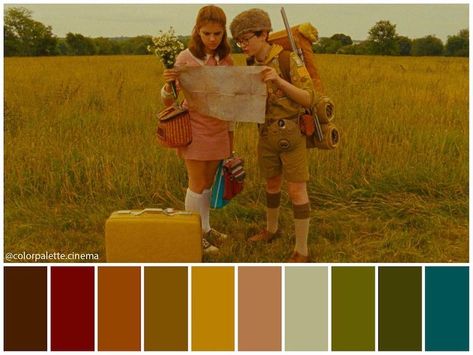 Wes Anderson Color Palette, Home Decor Palette, Color In Film, Decor Palette, Movie Color Palette, Cinema Colours, Moonrise Kingdom, Color Script, Film Inspiration